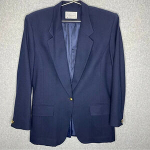 Miss Pendleton Wool Classic Navy Blue Gold Buttons One Button Blazer
